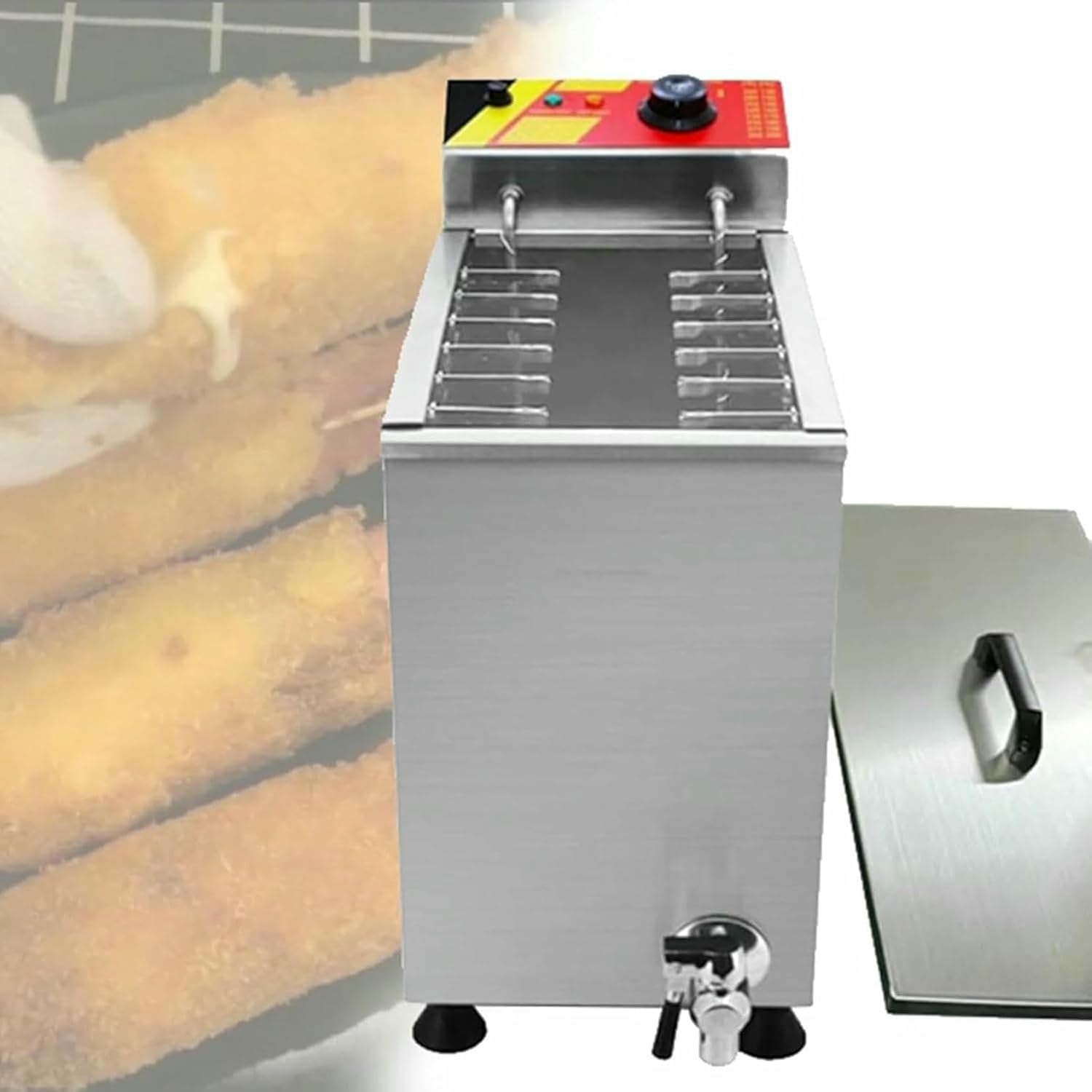 Cheese Hot Dog Stick Machine Stainless Steel,Temperature Adjustable, Automatic Corn Dog Deep Fryer for Home Kitchen~/