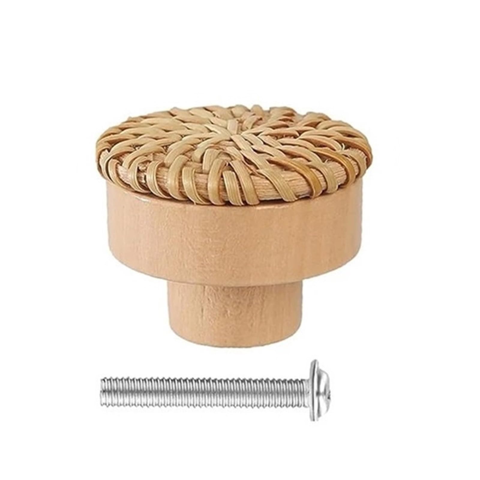 Lsnnmu One Color 6Pcs 40Mm Rattan Drawer Knobs And Screw Round Wooden Wardrobe Door Pull For Furniture Cupboard Closet For Home