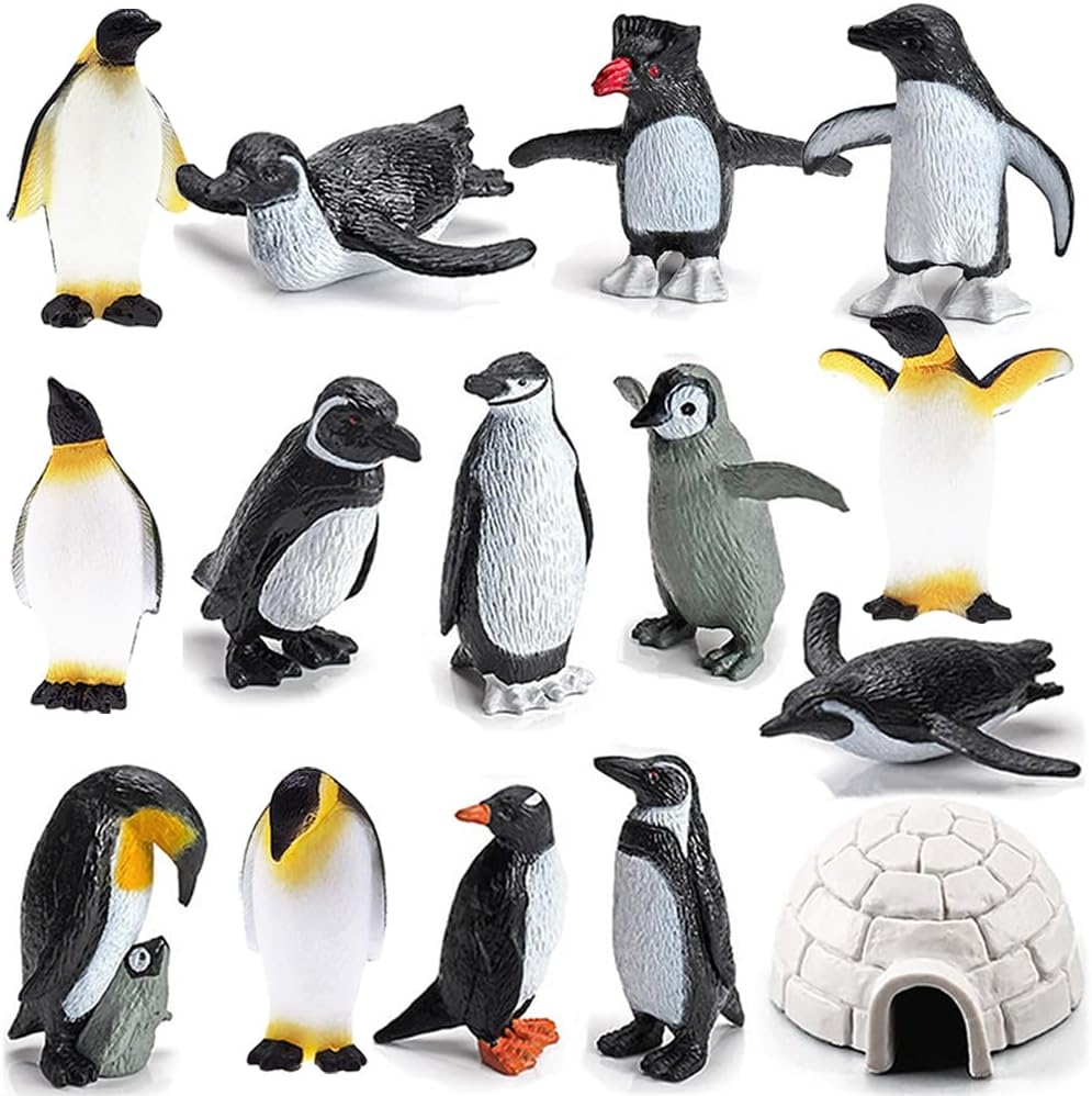 BLAPNK 15 Pcs Realistic Penguin Figurines, Miniature Antarctic Animal Penguin Figures Easter Eggs Cake Toppers Christmas Birthday Gift for Kids Toddlers