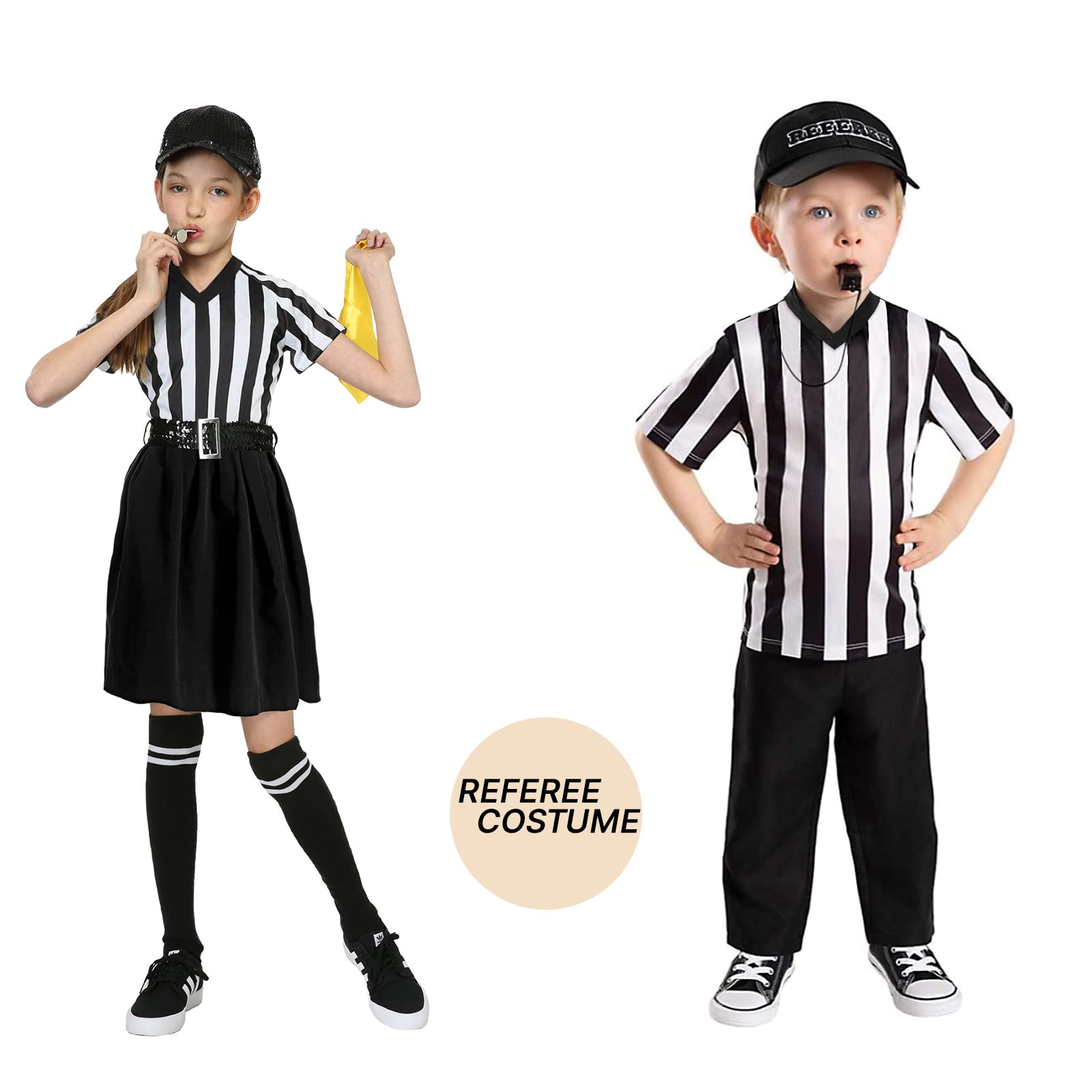 Thapower Maglietta da arbitro per bambini e ragazzi, a righe bianche e nere, per bambini