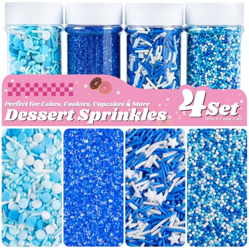 Image of Blue Sprinkles, 11.3oz Edible Pearls Nonpareils Jimmies Sugar Sprinkles