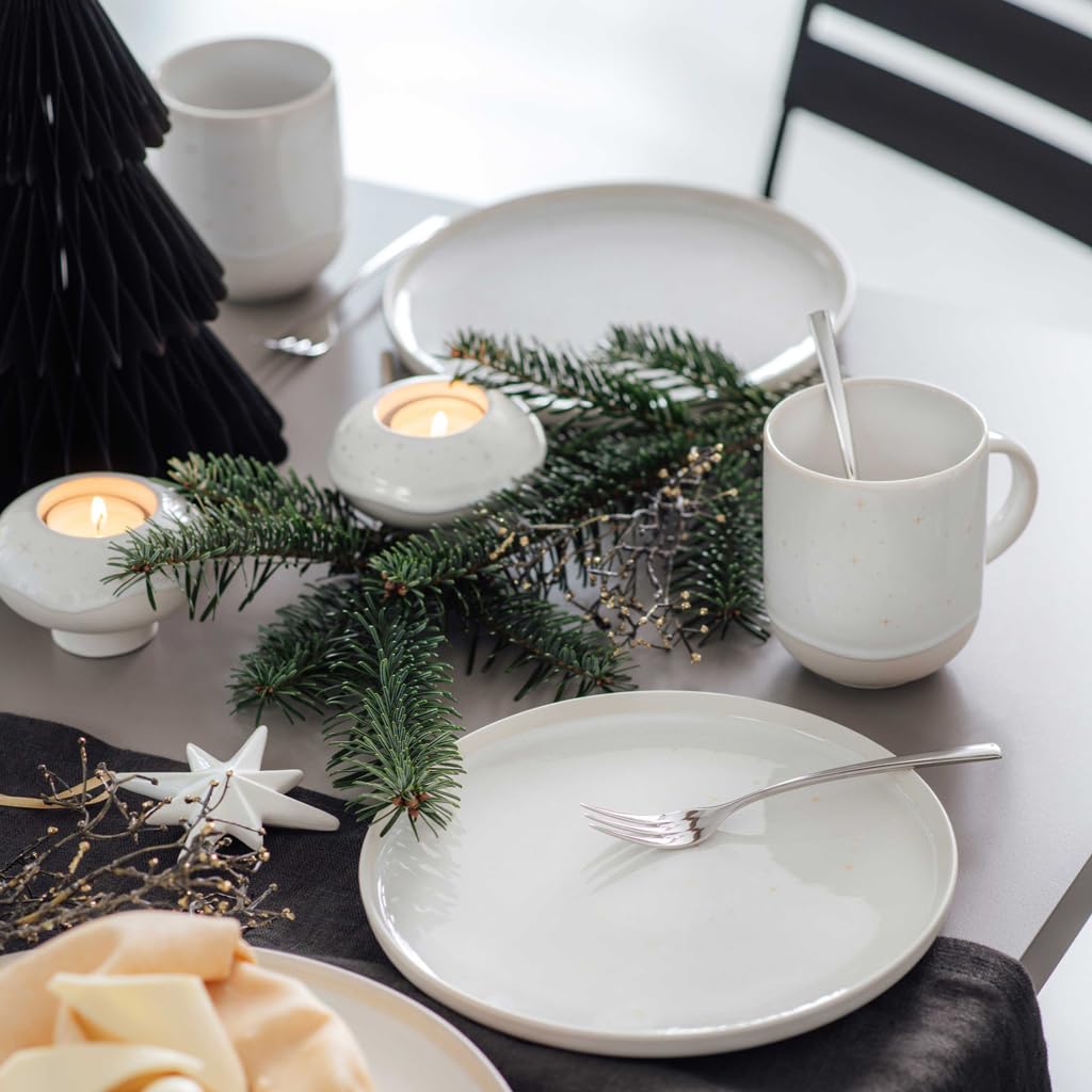 like. by Villeroy & Boch Winter Glow Becher mit Henkel 6er Set, 350 ml, Weihnachtlicher Kaffeebecher mit Effektglasur und Sternchen-Dekor, Premium Porzellan, Beige