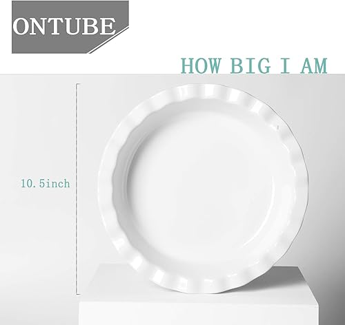 Miniatura 2 de ONTUBE Moldes redondos grandes de cerámica para tartas de 10.5 pulgadas de profundidad, 50 onzas, para hornear (blanco, 1 unidad)