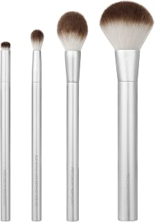EcoTools Precious Metals Kit de pincéis de maquiagem para realce de rosto e olhos para sombra, blush e produtos em pó, ecológicos, pincéis faciais livres de crueldade, alumínio reciclado, cromado, conjunto de 4 peças ouro rosa