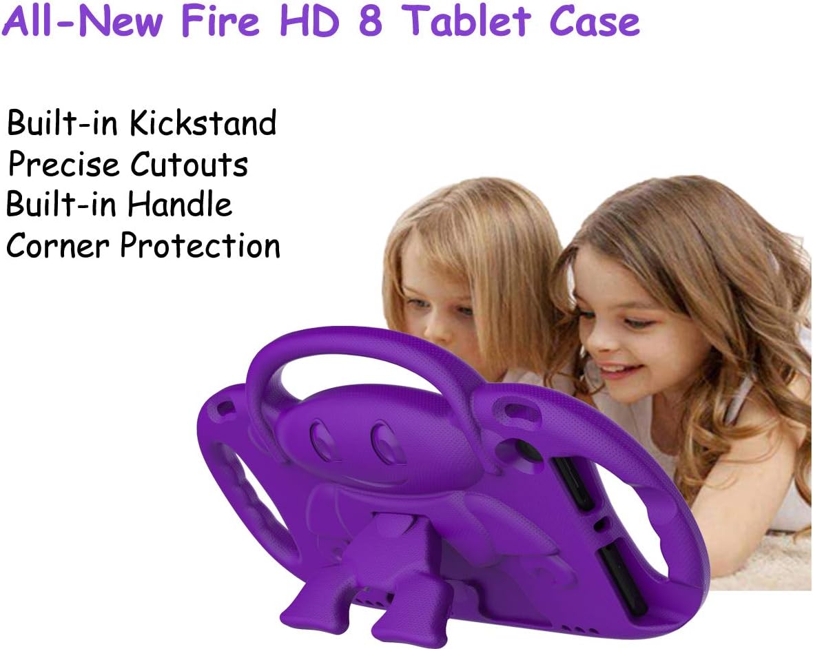 LTROP Fire HD 8 Tablet Case, Fire 8 2018 Case for Kids - Shock Proof Handle Friendly Stand Child-Proof Case for Fire 8" HD Display Tablet (2017&2018 Release) NOT for 2020 Fire HD 8 Tablet, Purple