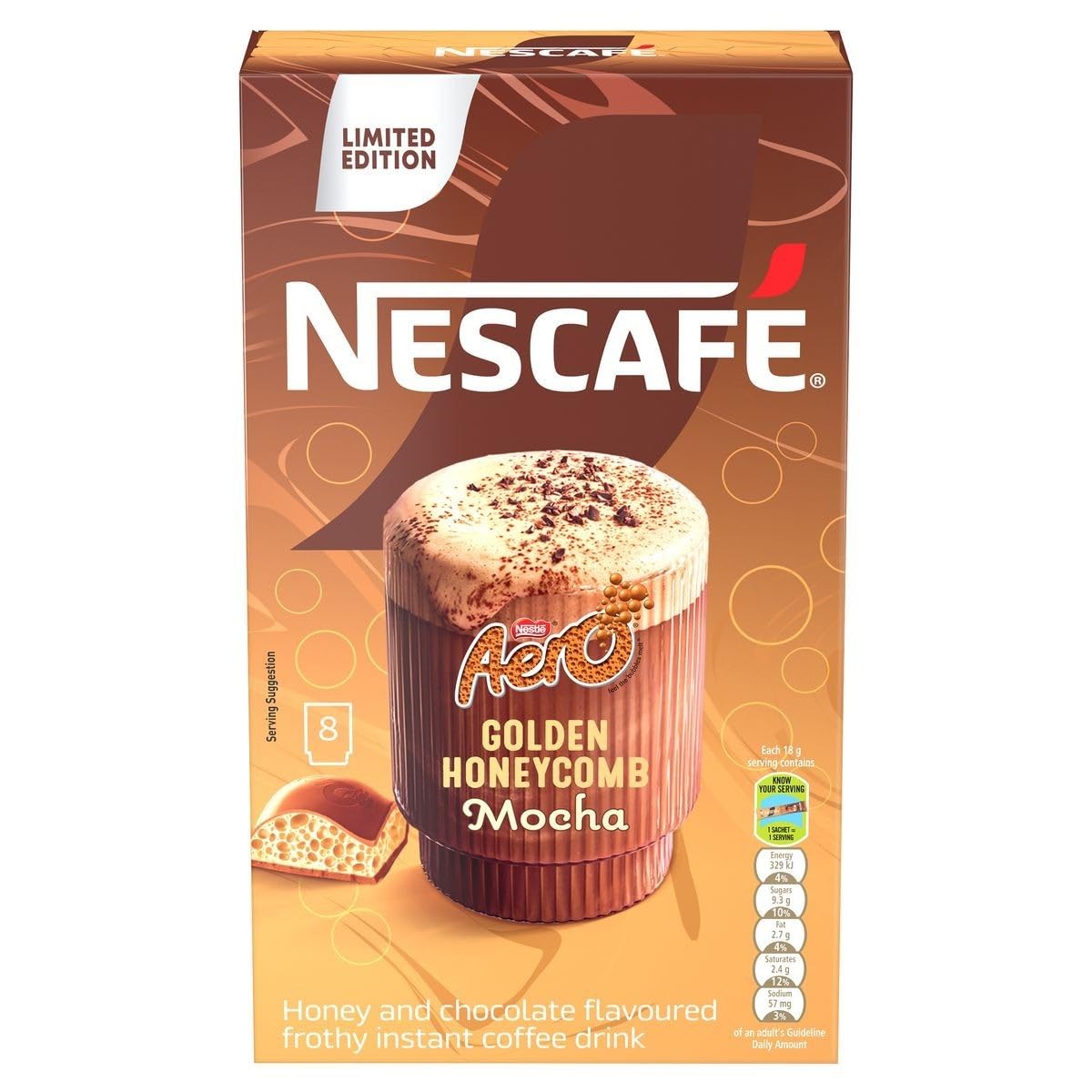 NESCAFÉ AERO Golden Honeycomb Mocha Instant Coffee 18g (Pack of 8