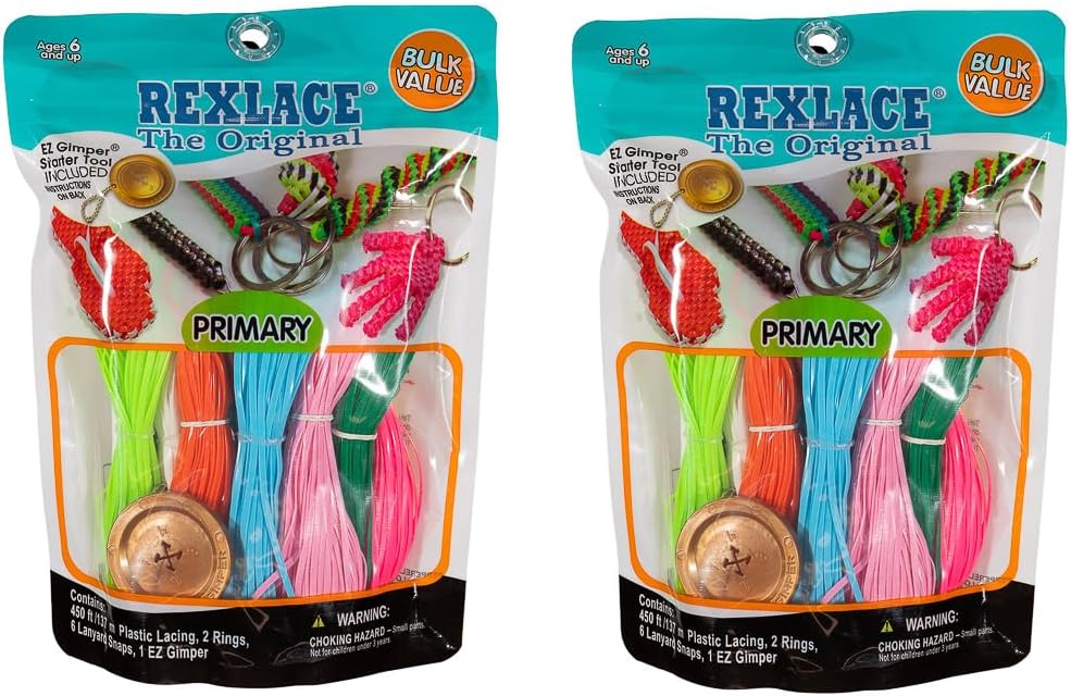 Pepperell Rexlace Cord 450 FT 2 Rings 6 Lanyard Snaps EZ Gimper Beading Line Kit - Primary (2 Pack)
