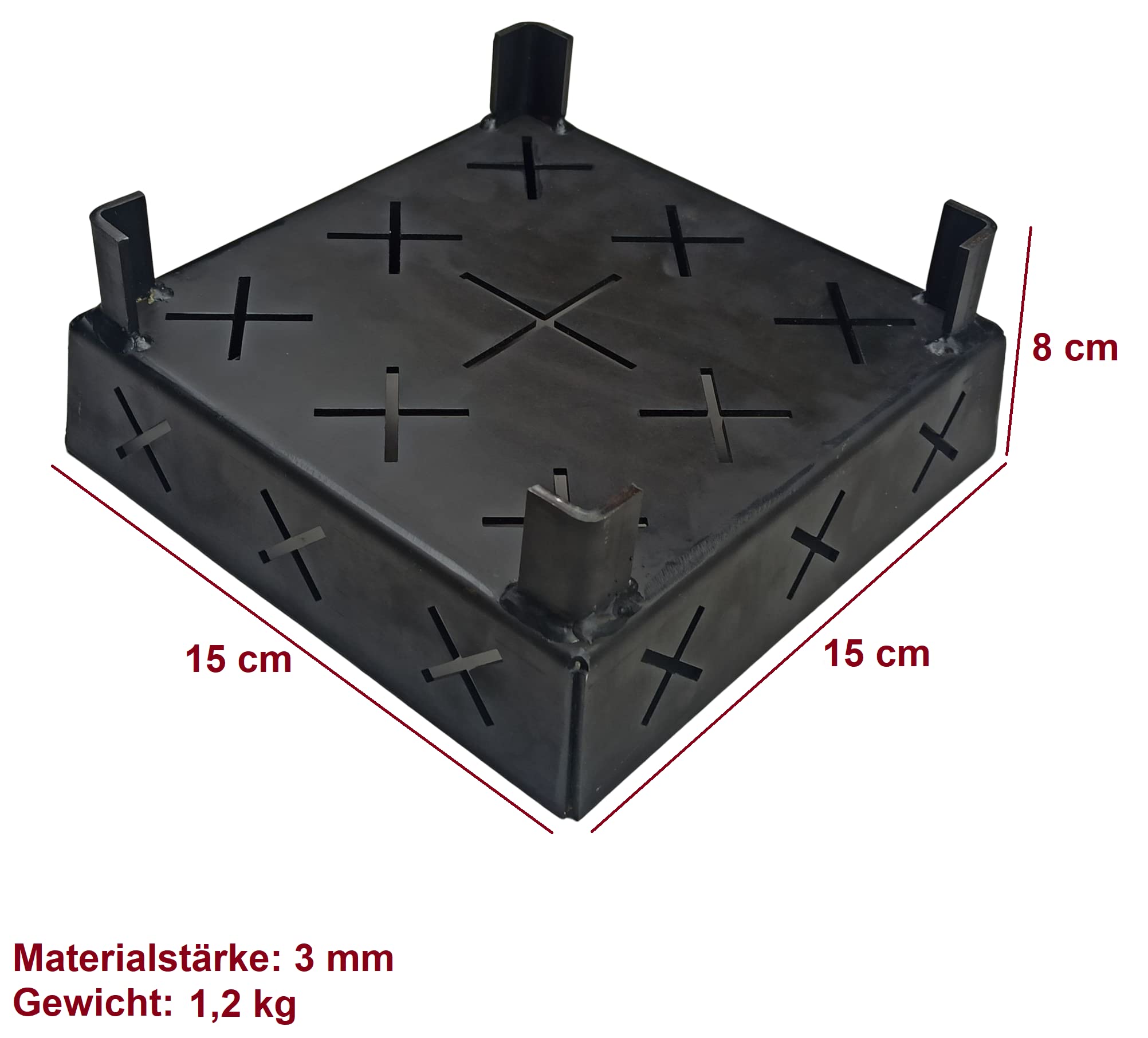 3mm Stahl 15x15x8cm Pelletkorb + Brennstoff
