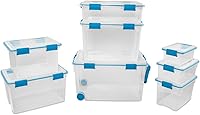 Vista 7 de Sterilite 7.5 Qt Gasket Box, Stackable Storage Bin with Latching Lid and Tight Seal, Plastic Container to Organize Basement, Clear Base, Lid, 1-Pack