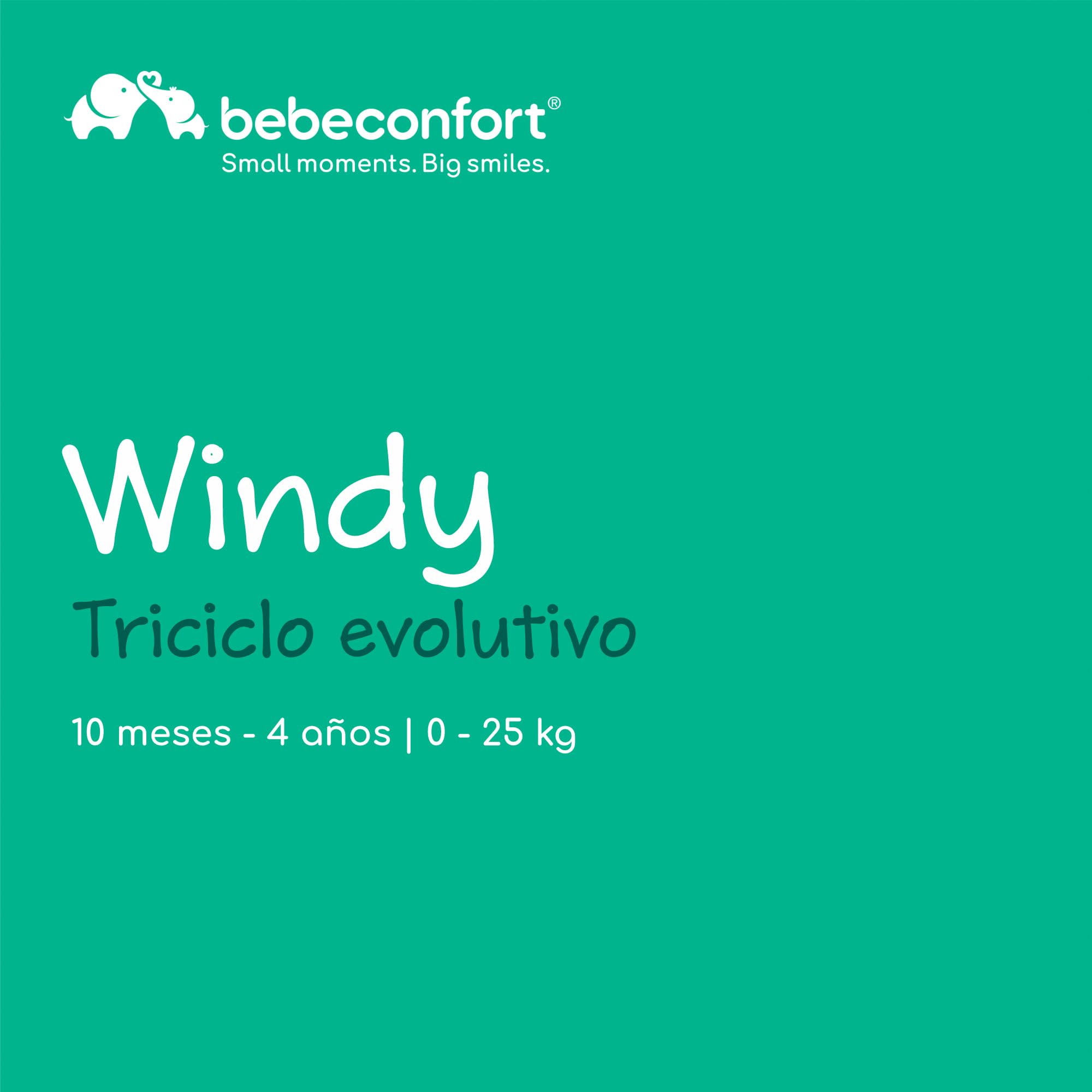 Bebeconfort Windy, Triciclo Evolutivo con Manillar para Padres, 10M-4A, 0-25 kg, Ajustable al Niño, Asiento Cómodo y Reversible, Capota Protectora, Plegado Compacto, Bicicleta Infantil, Tinted Grey
