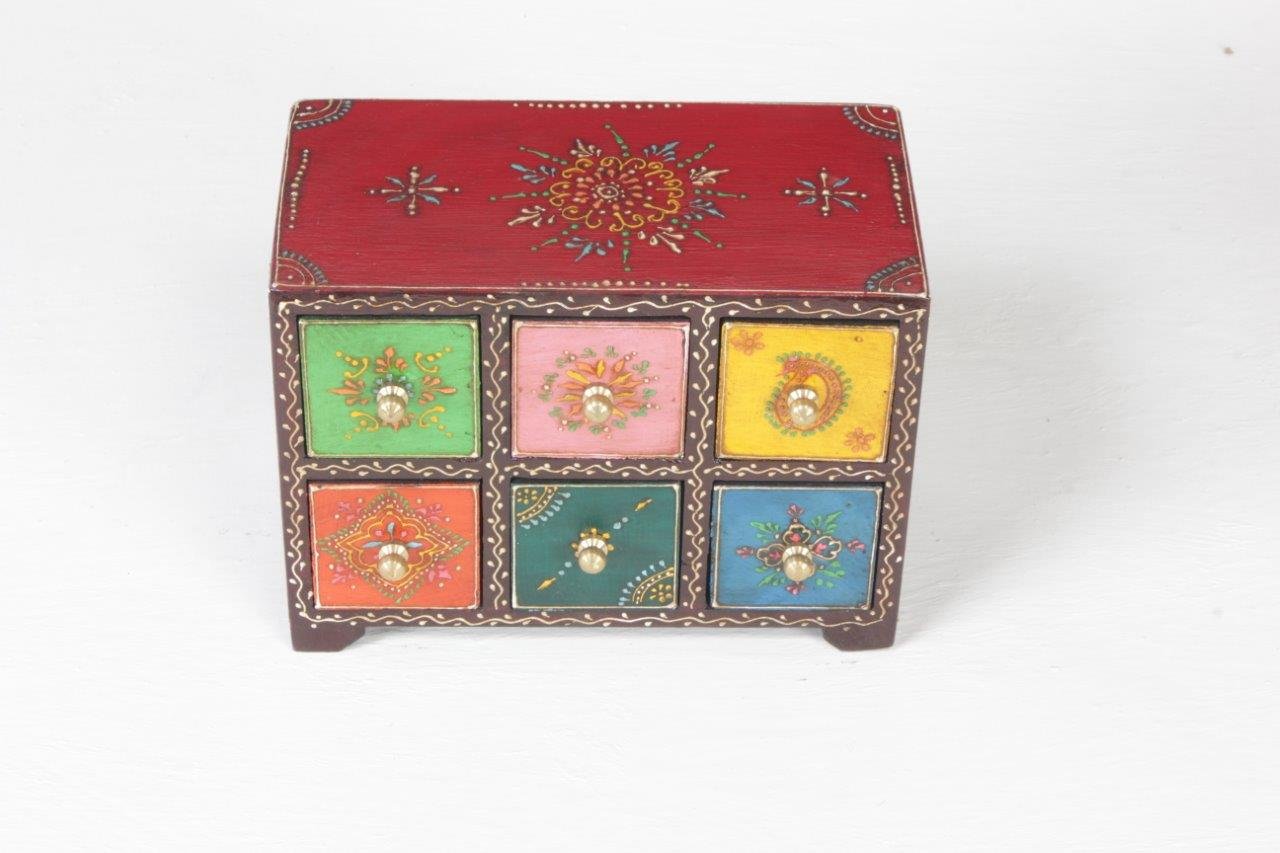 Home and Bazaar Traditional Handpainted 6 Drawer Chest. 8x4.5x6 Inch 2