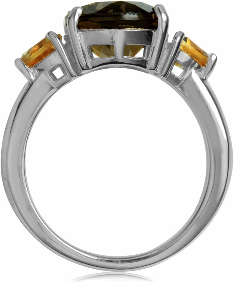 Silvershake 4.04ct. Natural Smoky Quartz and Citrine 925 Sterling Silver Cocktail Ring