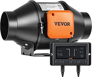 VEVOR Ventilateur d'Extraction 100 mm Extracteur d'Air Conduit 348 m³/h 21 W Régulateur Température Humidité Silencieux Moteur Électrique pour Refroidissement Tentes Croissance Cultures Hydroponiques