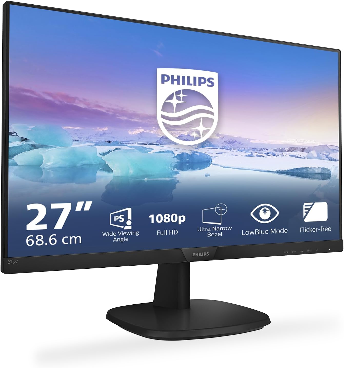 Philips 273V7QJAB - 27 Inch FHD Monitor, 75Hz, 4ms, IPS, Speakers, Smart Image, Narrow Border, LowBlue Mode (1920 x 1080, 250 cd/m², HDMI/VGA/DVI)