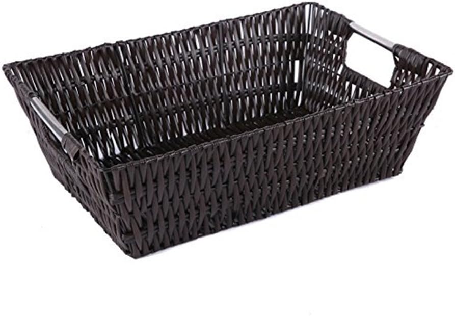 Decorative Storage Handmade Woven Basket with Metal Handles Great Organizer （Coffee）