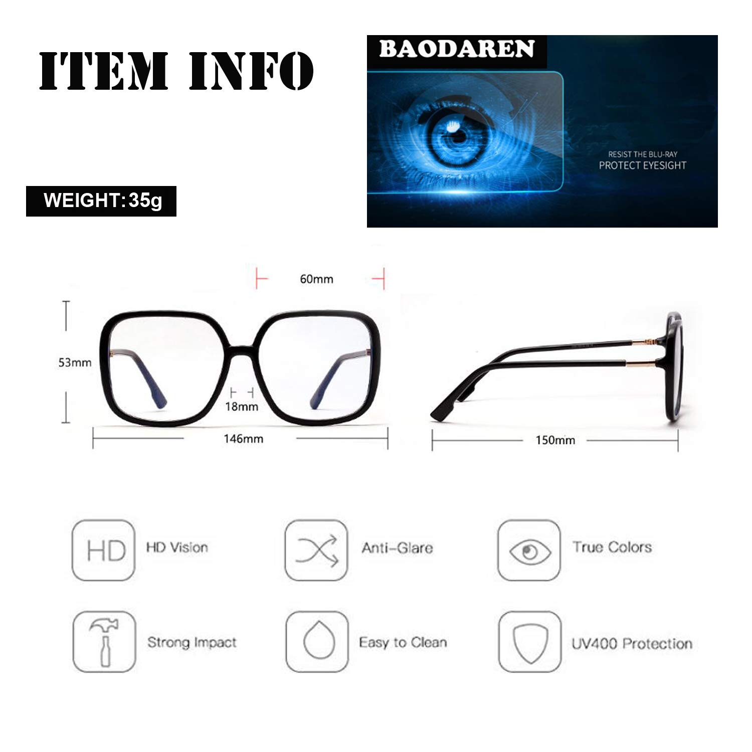Azul Luz Bloquear Gafas De Gran Tamaño Cuadrado Marco Mujeres/Hombres Anti Eyestrain Gafas para Ordenador L3000A, marrón (Leopard), X-Large