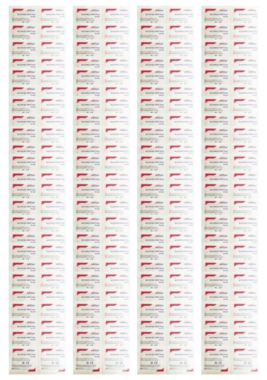 100 pcs of Medical & Professional Sterile Alcohol Prep Pads, 100 Individually Wrapped 2-Ply Antiseptic Surgical Alcohol Swabs, 2.6 in x 1.2 in / 6.5 x 3cm
