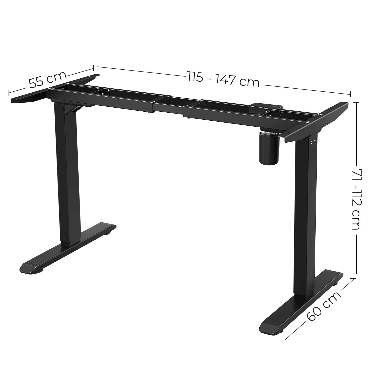 SONGMICS Support de Bureau électrique, Cadre de Table, Hauteur réglable en continu, Longueur réglable, en Acier, Noir LSD010B01