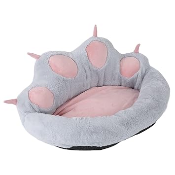 Cat Paw Print Shaped, PP Cotton Designed Specifically Shrinkable Comfortable Waterproof Base Soft Plush Washable Dog Bed for Pet(Grey)