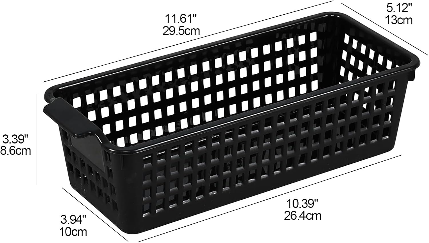 Set of 6 Slim Organizer Basket for Shelves, Desktop, Black | Narrow Plastic Storage Baskets