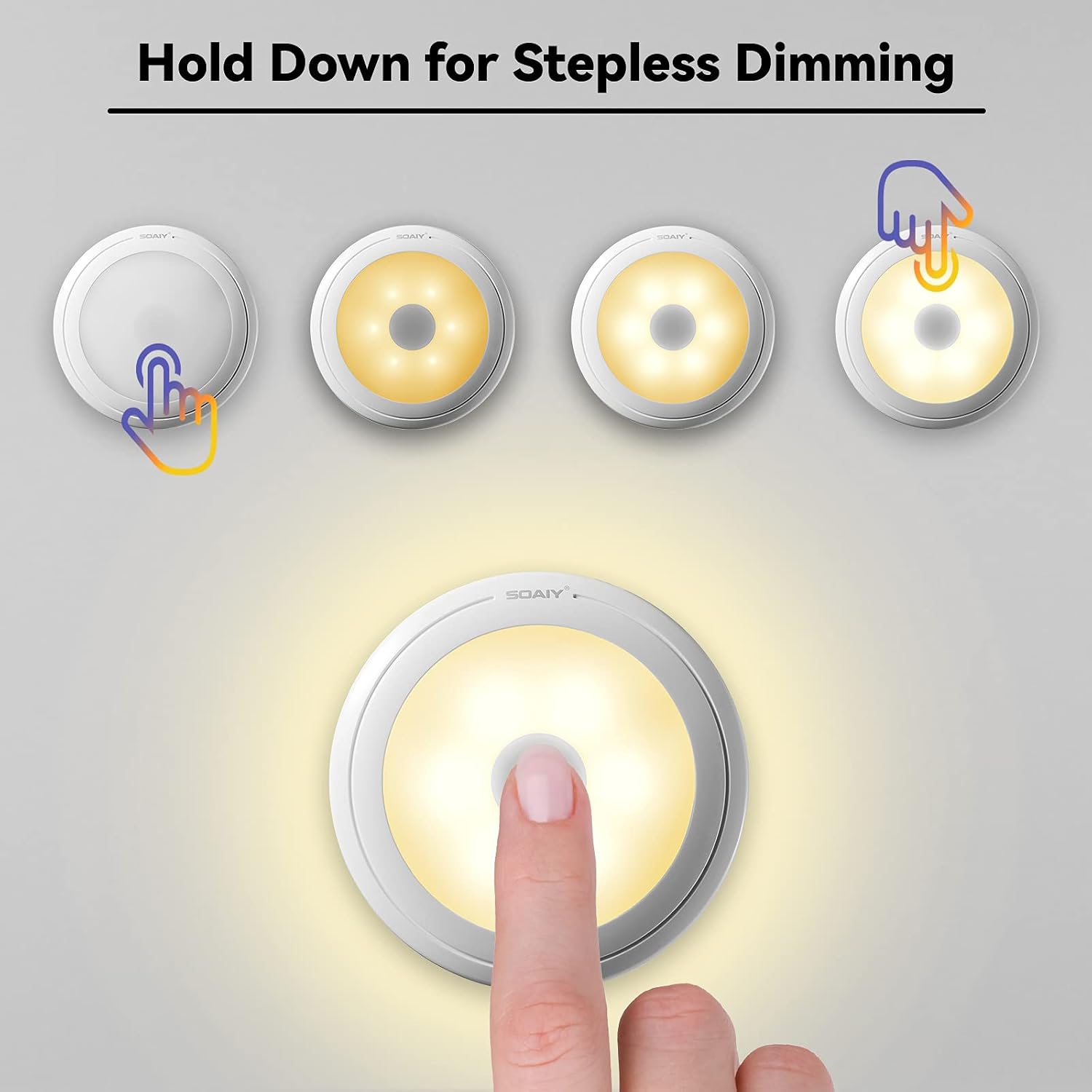 SOAIY Battery Powered Ultra-Thin Touch Sensor LED Cabinet Lights, Magnet Stick-on Closet Light, LED Tap Night Lights for Kitchen, Bedroom, Stairs, Bar, Car, 3 Packs, Warm White