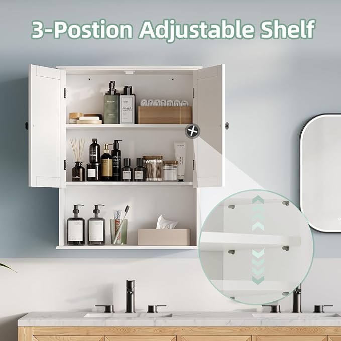Botiquín de pared blanco de madera 24x8x30 pulgadas miniatura 5