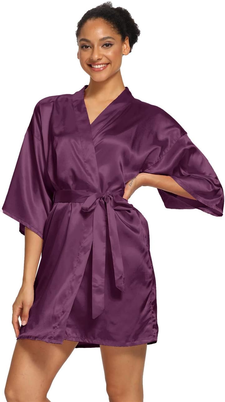 Women's Satin Robes Floral Bridesmaid Robes Short Silk Kimonos Sleepwear