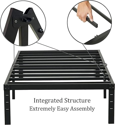 Miniatura 4 de Marco de cama individual XL de 18 pulgadas de alto, plataforma de metal resistente de 3500 libras con soporte de listones de acero, marco de cama de