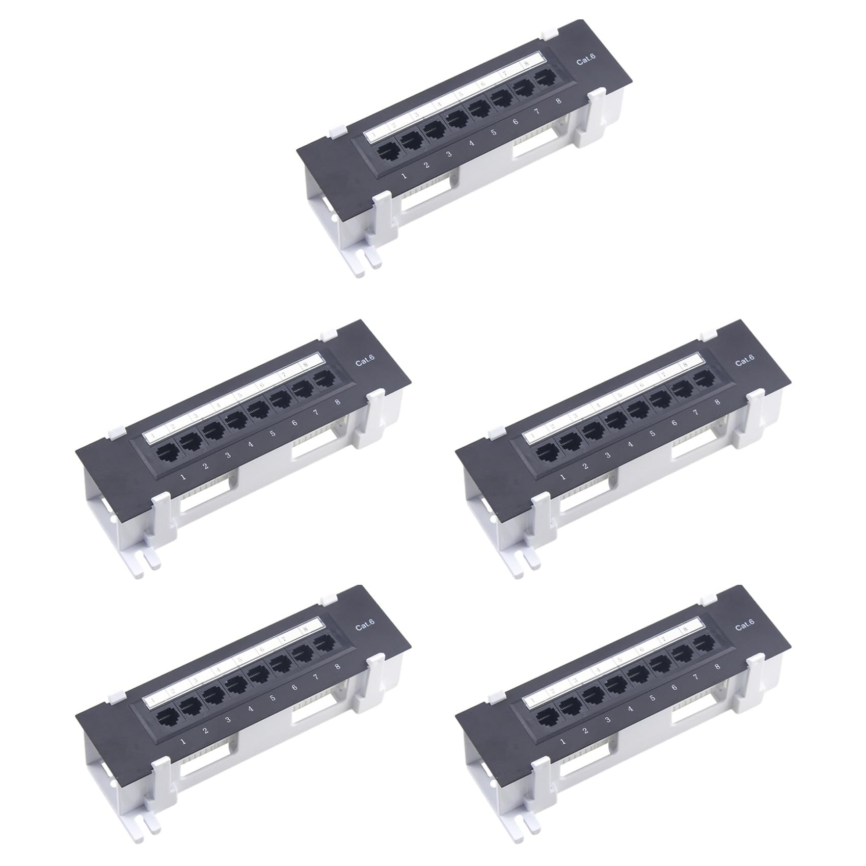 5X Panneau de Brassage 8 Ports pour Cat. 6 Supports Muraux en Plastique Polyvalents pour Centre de Données, pour Ordinateur, Maison, Câblage, Salle de Serveurs, Bureau