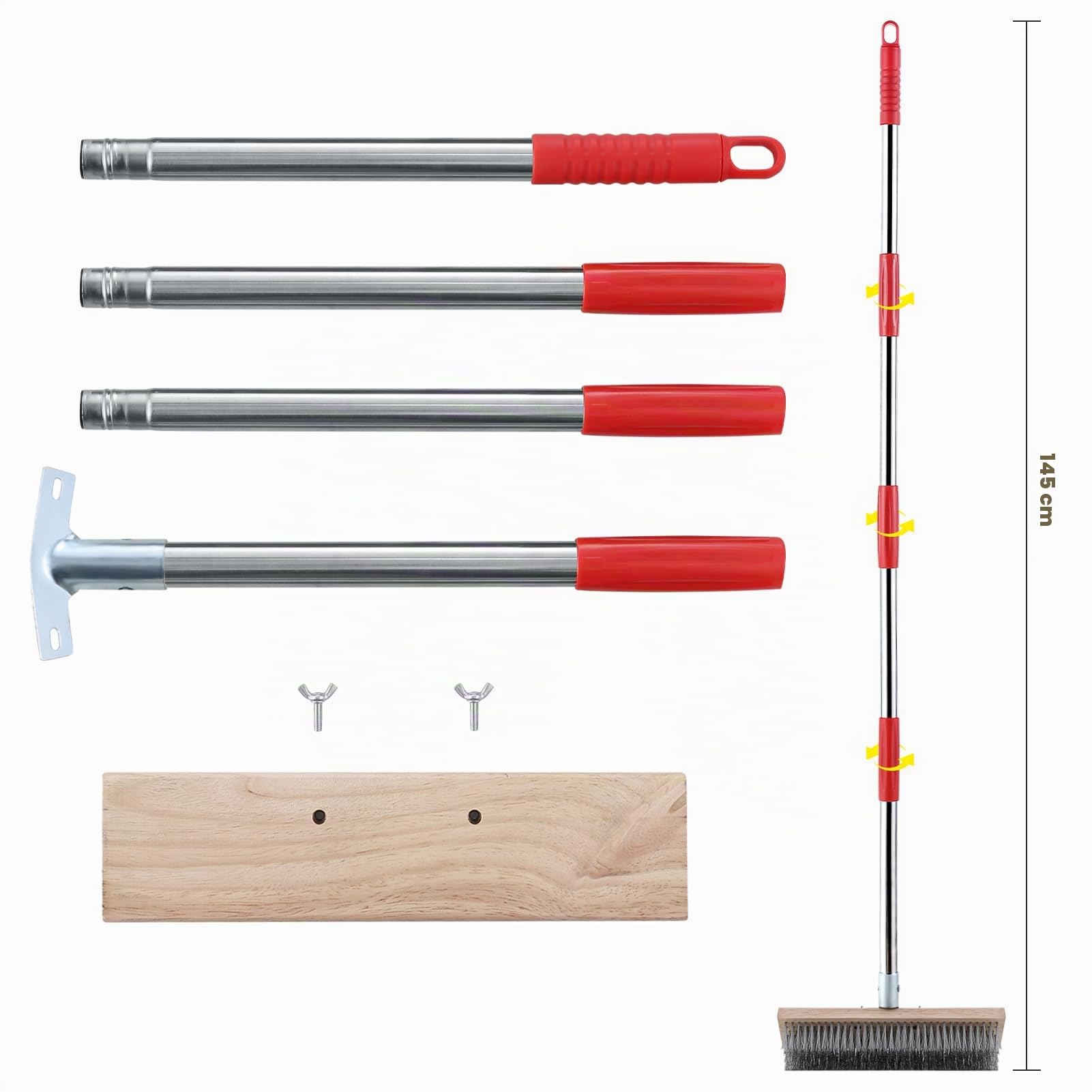Mitclear Scopa in Filo Metallico con Manico Telescopico(145cm), Spazzola con Setole Metalliche Rigide per Rimuovere Erbacce, Muschio e Macchie Ostinate, Spazzola Esterni per Patio, Terrazza, Giardino