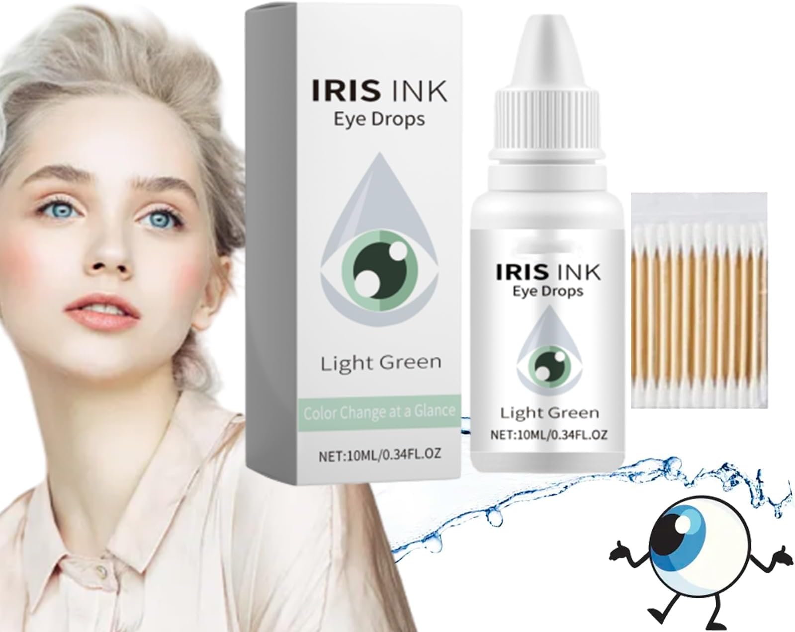 Color Changing Eye Drops, Irisink Fancy Drops Change Your Color, 10Ml (Light Green, 1Pcs)