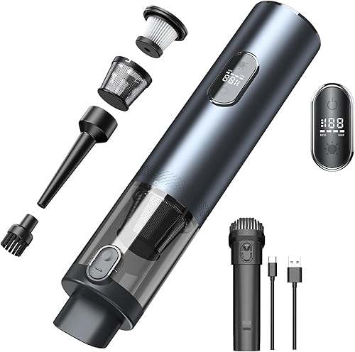 Aspirador de coche de alta potencia, aspiradora portátil inalámbrica 3 en 1, potente aspiradora de mano inalámbrica de 13000 PA con luz LED,