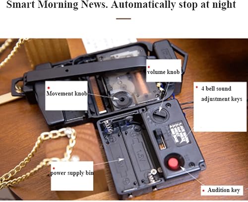 Miniatura 4 de ASTRIM - Reloj de pared con péndulo de granja con control de volumen funciona con pilas grandes y elegantes relojes retro de madera para sala de