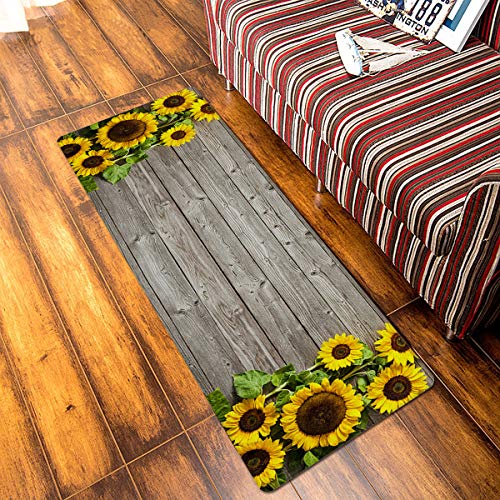 Invisiblewings Doormat With Durable Leather Door Mat Indoor Outdoor Entrance Rug Floor Mats Sunflower Wooden Board Background 18×30Inch Non-Slip Kitchen Bathroom Rugs #TOP4