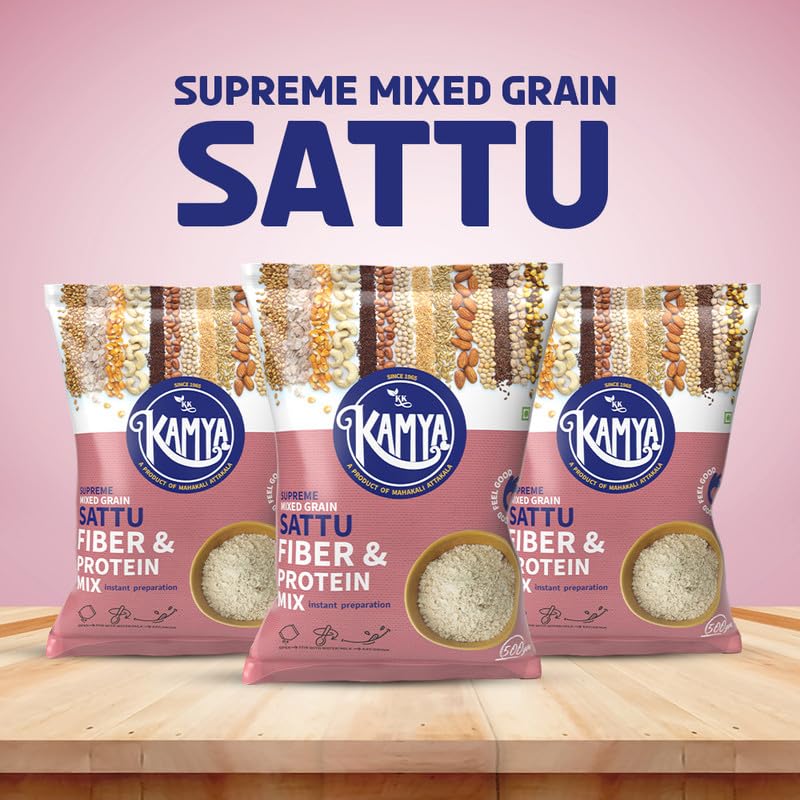 Image of KK Kamya Supreme Mixed Grain Sattu | Natural Powder with High Protein and Fiber | 100% Natural Nutrition | Cereals & Nuts Sattu Drink (Pack of 6x500g.=3Kg.)