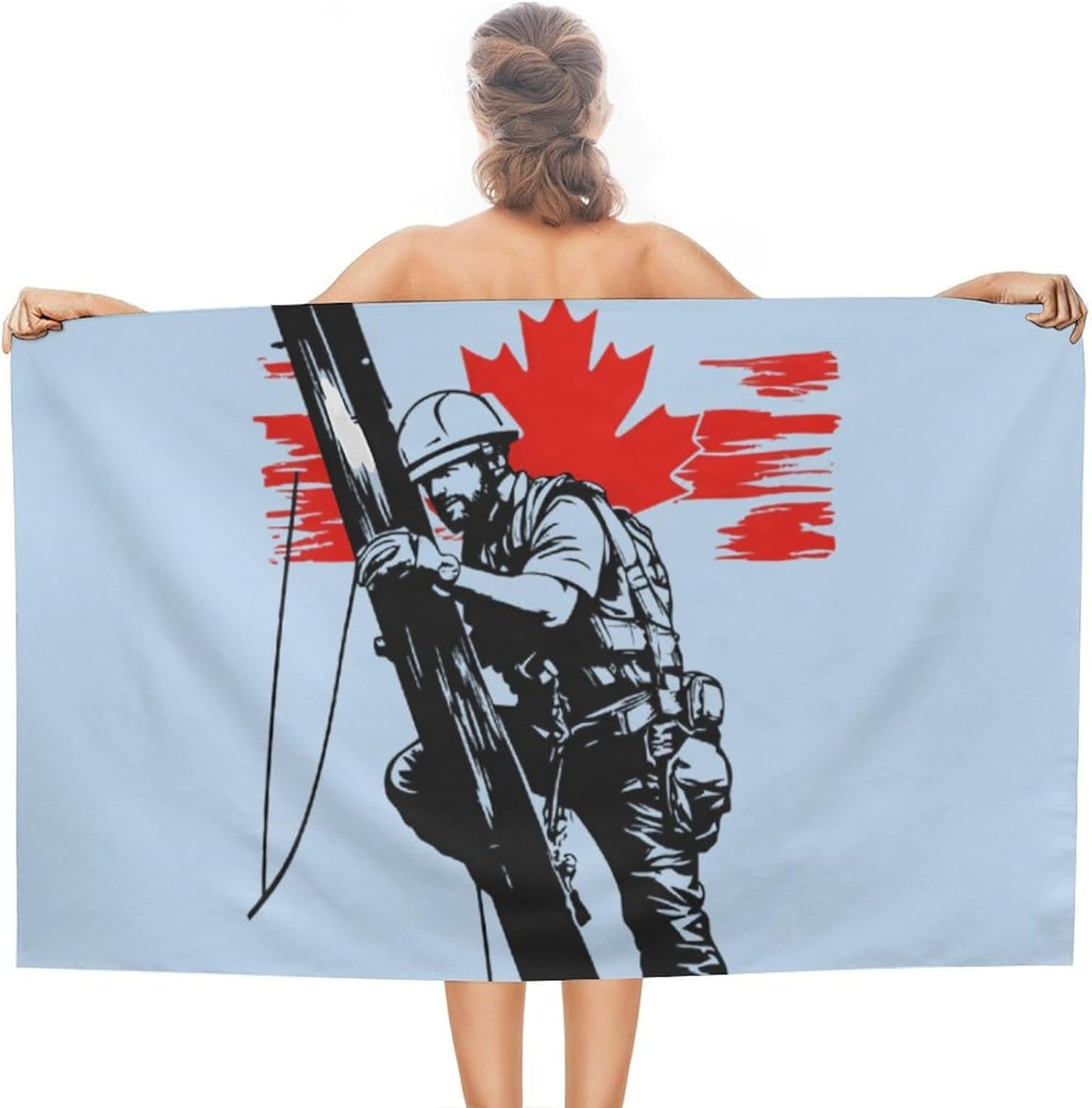 Lineman with Canada Flag Oversized Beach Towel Soft Absorbent Pool Bath Swim Towels for Adults Travel Vacation Gifts 130x80cm