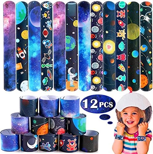Tacobear 92pcs Space Party Favours Party Bag Fillers for Kids Space Bookmarks Slap Bracelets Necklaces Keychains Tattoos Straws Gift Bags Outer Space Party Supplies Birthday Party Gifts for Boys Girls