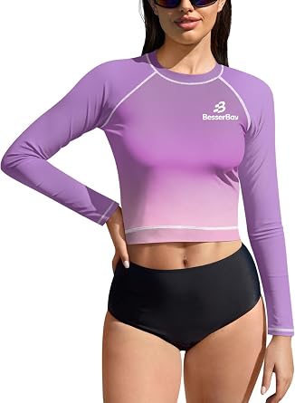 BesserBay Womens Crop UPF 50+ Rash Guard Surfing Top Long Sleeve Swim Shirt
