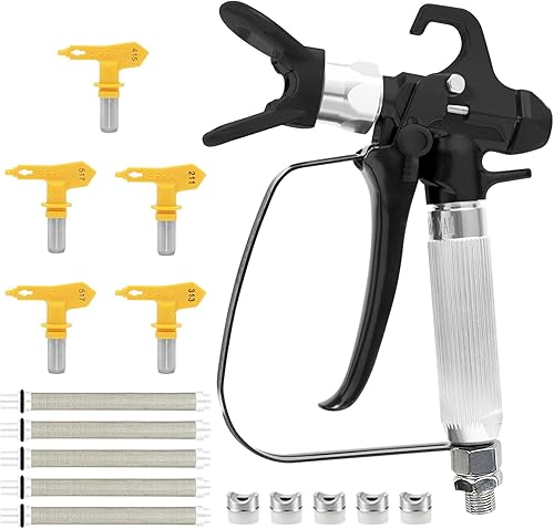 Miniatura 8 de Pistola pulverizadora de pintura sin aire de 3600 PSI con 3 boquillas reversibles (415, 515, 517) puntas, junta giratoria, 5 filtros de pistola 415,