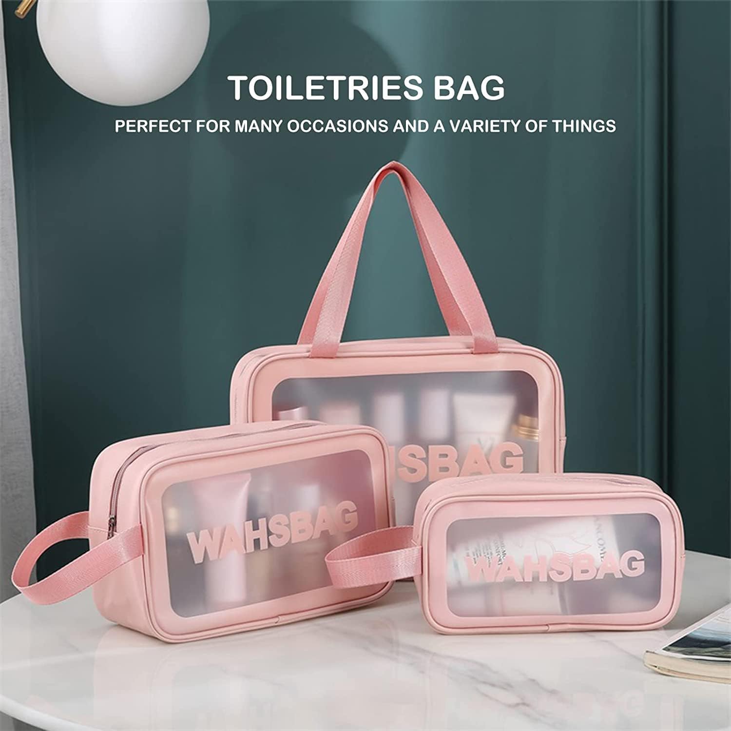 BEHAHAI Makeup Bag Travel Toiletries Organizer Cosmetic Bags Wash Bag Pouch for Travel Kit Toiletry Bag Portable Organizer Case Carry Pouch for Women Bathroom Set of 3. (Pink) 1