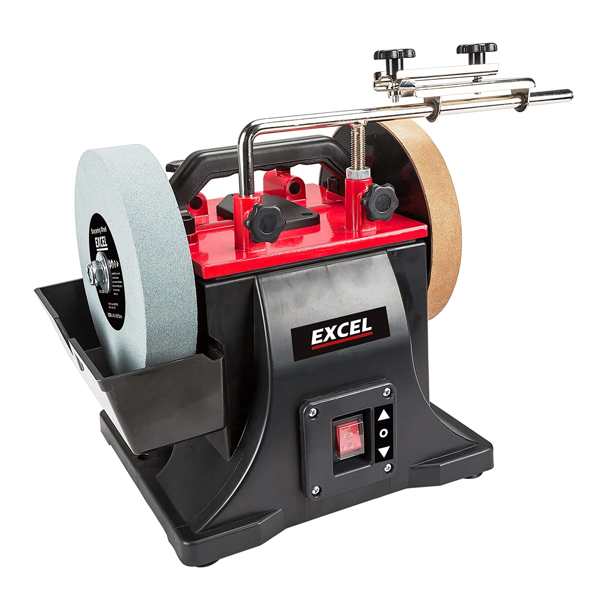 Excel 200mm Electric Wet Stone Grinder Sharpener 180W/240V ~ 50Hz with Honing Wheel - No Load Speed 95RPM - Bench Grinder - Ideal for Grinding and polishing of Metals - UK Plug