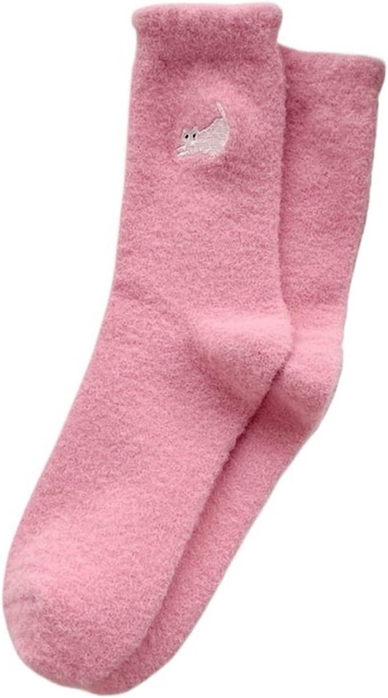 Socks Autumn and Winter Thick Mid-Tube Socks Women's Pink Embroidery Warm Home Sleeping Socks Hiking Socks(2)