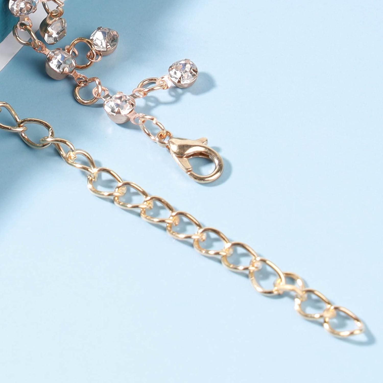 Andelaisi Boho Rhinestone Choker Necklace Crystal Rhinestone Dangle Drop Necklace Rhinestone Fringe Necklaces Chain Retro CZ Tassel Choker Necklace Chain Jewelry for Women - Image 8