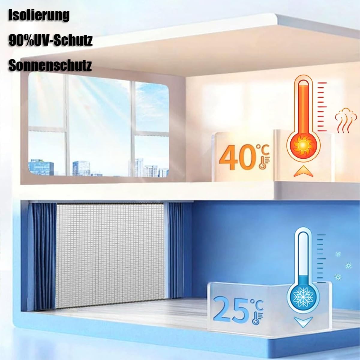 Aluminium Fensterfolie Sonnenschutz, Wärmeisolierung Folie für Fenster mit Saugnapf, Hitzeschutzfolie gegen Sonne für Zuhause Dachfenster und Mietwohnung (90 * 100CM)