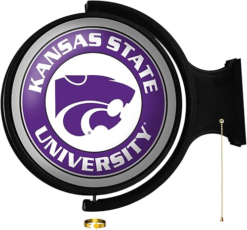 The Fan Brands NCAA Kansas State Wildcats Purple - Cartel de pared iluminado redondo original giratorio - Decoración de pared de fútbol, baloncesto