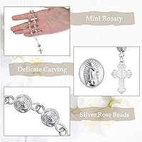 Vista 3 de Sasylvia 30 piezas de recuerdos de bautismo, mini placa de rosario, cuentas de rosario de bautismo con cruz y 30 bolsas de organza para primera