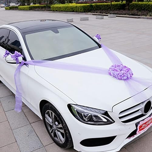 Miniatura 4 de ikasus Flor de automóvil de boda, ramo de flores artificiales, lazos de cinta, decoraciones de boda para manija de puerta de automóvil, suministros