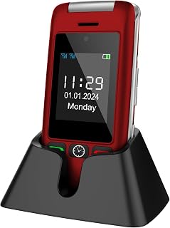 artfone 4G Unlocked Senior Cell Phone, Senior Flip Phone with Charging Dock and Dual Screen for Elderly, Unlocked Cell Phone,1200mAh,Time Reporting - Red