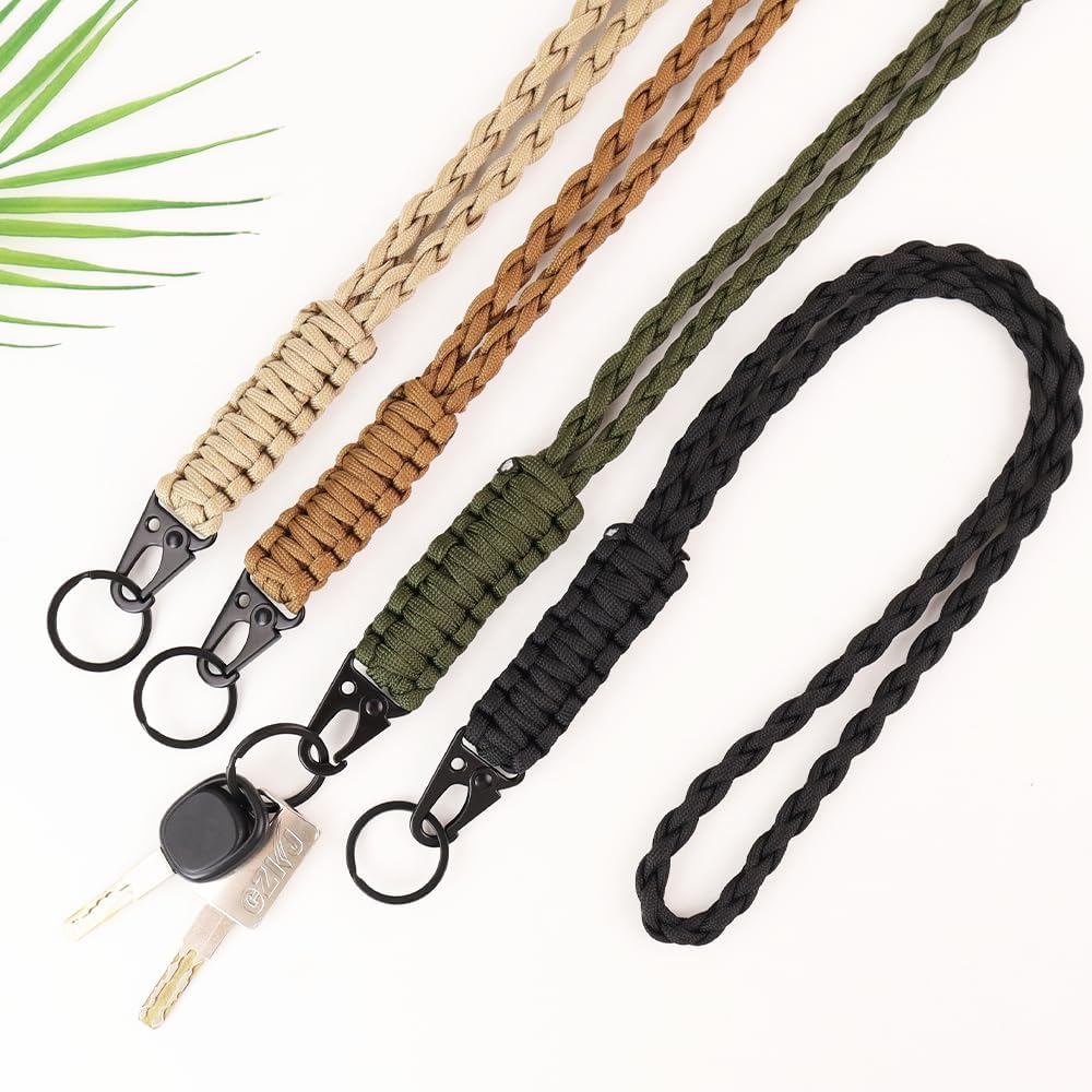 FANASY 4 Pieces Heavy Duty Braided Paracord Lanyard Keychains Whistles Strap Outdoor Survival Parachute Rope Lanyard - Image 2