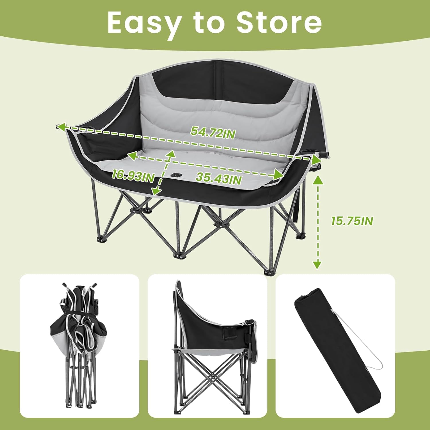 MAPPLE CREATION Double Camping Chair for Adults, 2 Person Folding Loveseat Outdoor Chair with Cup Holders & Carry Bag, Heavy Duty Portable Camping Sofa for Beach, Picnic, Garden & Travel (JK-B11) 1